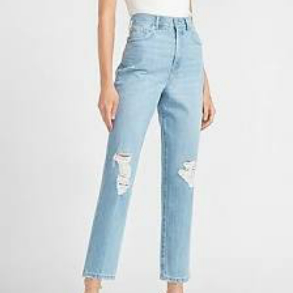 Express Super High Waisted Ripped Mom Jeans